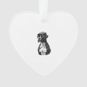 Vintage-Boxerhund in Kappe Monochrom Grafikillustr Ornament