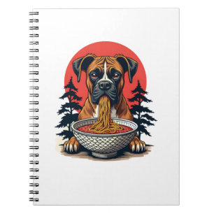 Vintage-Boxerhund isst Ramen japanische Sonnenunte Notizblock