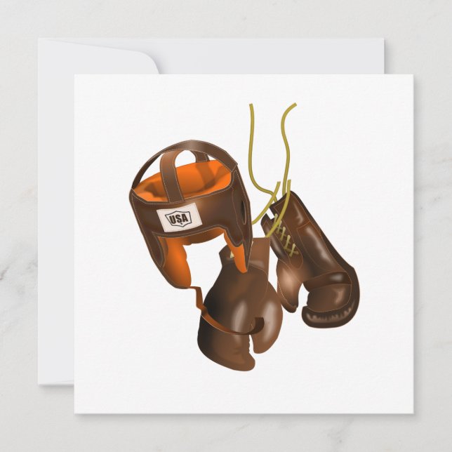 Vintage Boxhandschuhe und Helm Einladung (Vorderseite)