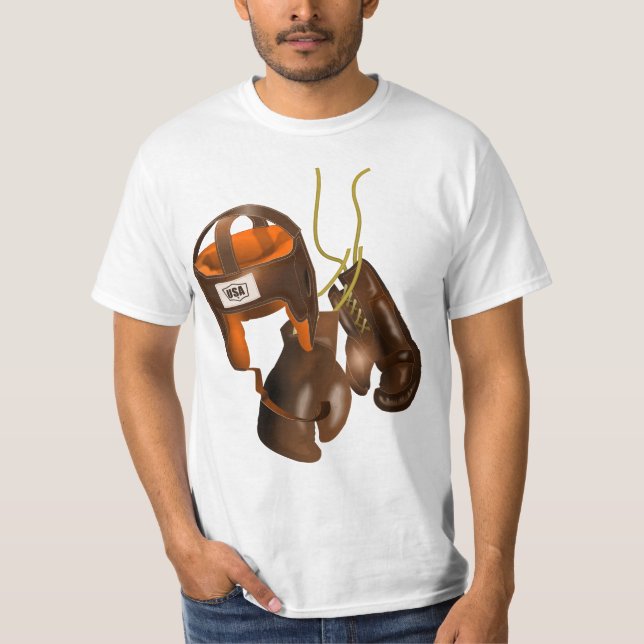 Vintage Boxhandschuhe und Helm T-Shirt (Vorderseite)