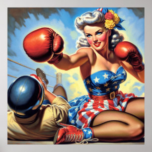 Vintage-Boxillustration eines Mädchens Poster