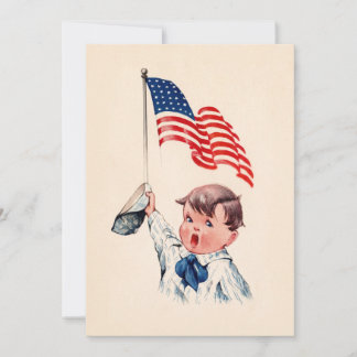 Vintage Boy Amerikanische Flagge 4. Juli Postkarte