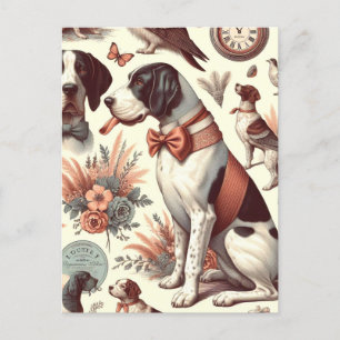 Vintage Braque Français Dog Illustration Postkarte