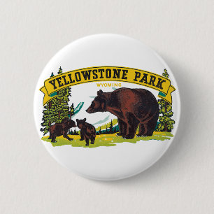 Vintage Braunbären im Yellowstone-Nationalpark Button