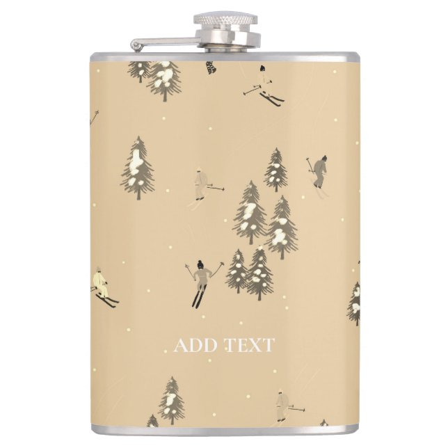 Vintage braune Winterskifahrer-Muster Flachmann (Vorderseite)