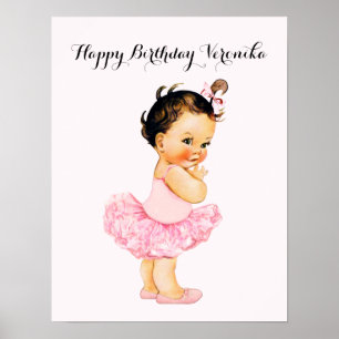 Vintage-Braunhaariges Baby Mädchen Ballerina Tutu Poster