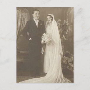 Vintage Braut & Bräutigam Romantische Hochzeitsfot Postkarte