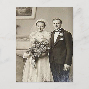Vintage Braut & Bräutigam Romantische Hochzeitsfot Postkarte