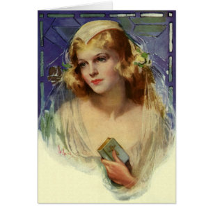 Vintage Braut, die eine Bibel hält, religiöse Hoch