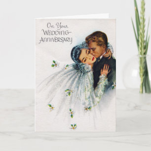 Vintage Braut und Bräutigam Hochzeitstag Karte