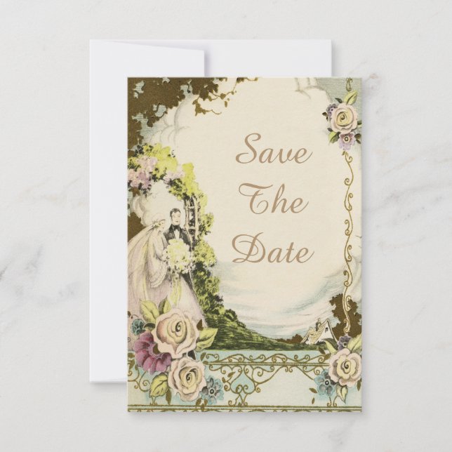 Vintage Braut- und Gräuelschreckenhochzeit retten  Einladung (Vorderseite)