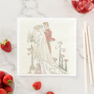 Vintage Braut und Groom Alte Hochzeit Serviette