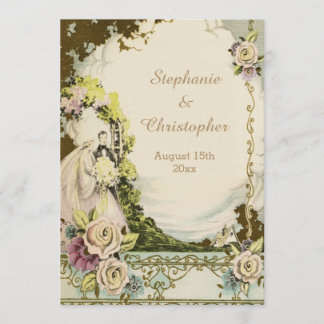 Vintage Brautu. Bräutigamchic-romantische Hochzeit Einladung