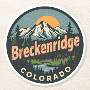 Vintage Breckenridge Colorado Rocky Mountain Runder Pappuntersetzer