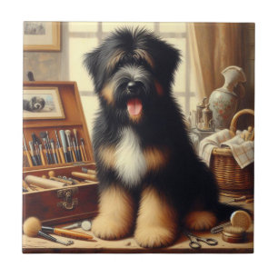 Vintage-Briard-Hunde-Gemälde Fliese
