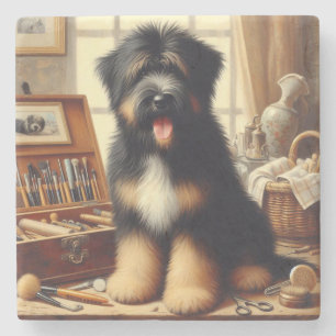 Vintage-Briard-Hunde-Gemälde Steinuntersetzer