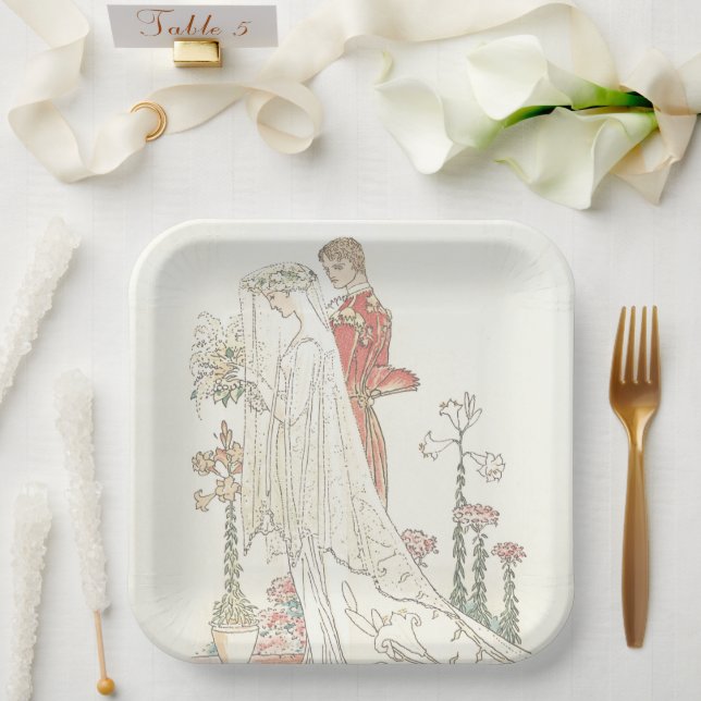 Vintage Bride and Groom Old Fashioned Wedding  Pappteller (Hochzeit)
