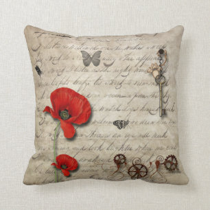 Vintage-Brief & Mohn-Kissen Kissen
