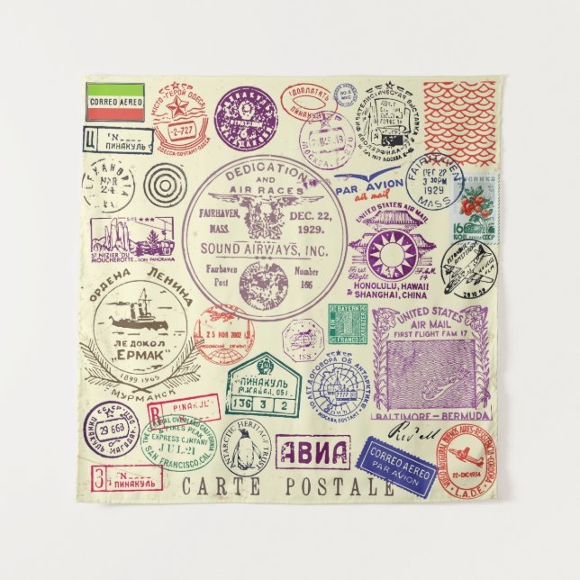 Vintage Briefmarke, dekoratives Set. Wandteppich (Vorderseite)