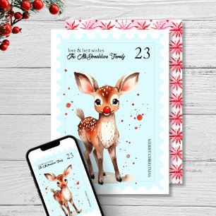 Vintage Briefmarke Kitsch Reindeer Retro Blauer We Feiertagskarte