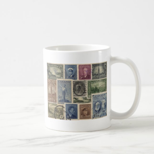 Vintage Briefmarken-Collage Kaffeetasse (Rechts)