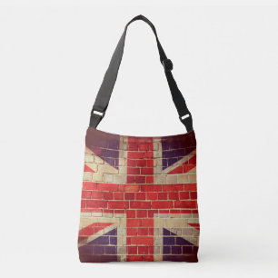 Vintage BRITISCHE Flagge auf einer Ziegelsteinwand Tragetaschen Mit Langen Trägern