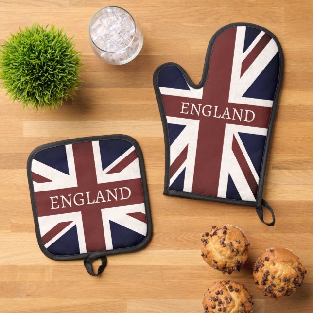 Vintage Britische Flagge Ofenhandschuh & Topflappen-Set (Oben Unten)