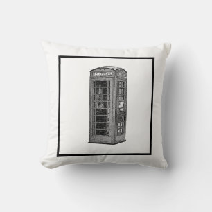 Vintage British Phone Booth Illustration UK Travel Kissen