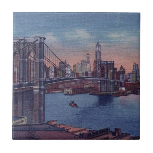 Vintage Brooklyn Bridge Fliese (Vorderseite)