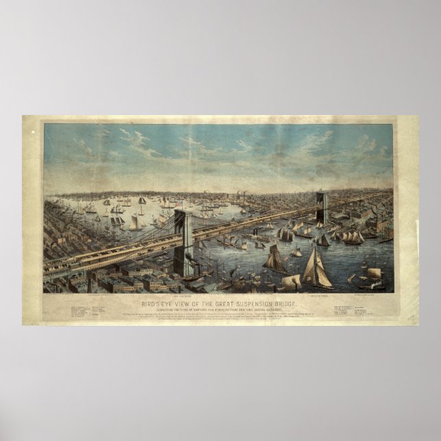 Vintage Brooklyn Bridge Illustration (1883) Poster (Vorne)