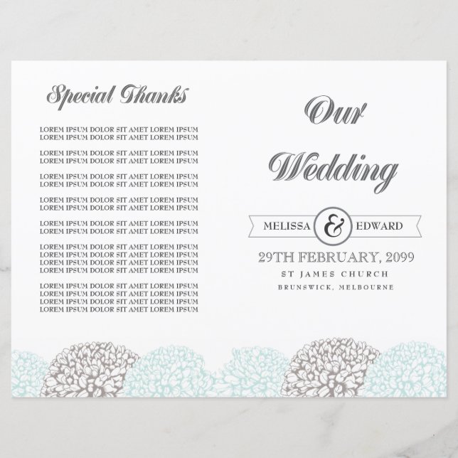 Vintage Broschüre für Hochzeitsprogramme für Aqua- (Vorderseite)