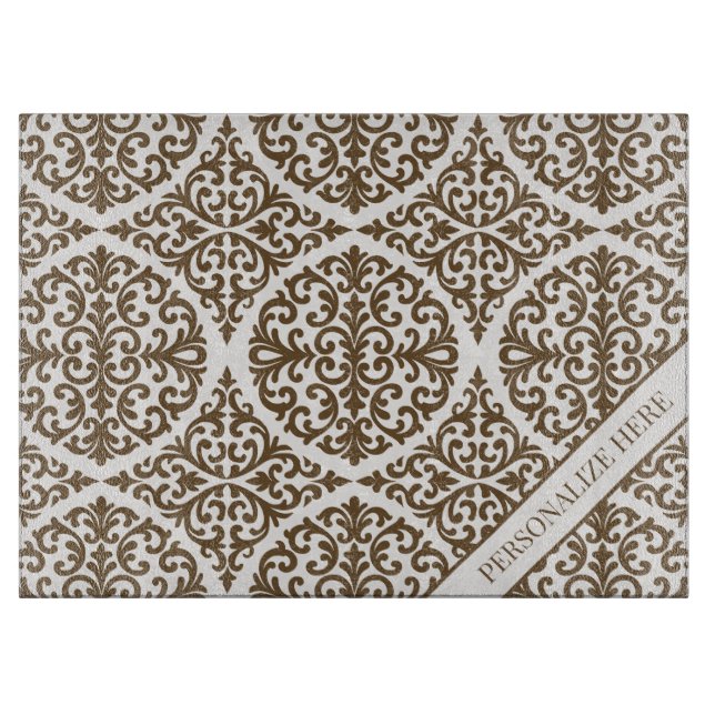 Vintage Brown Damask Kitchen Design Schneidebrett (Vorderseite)