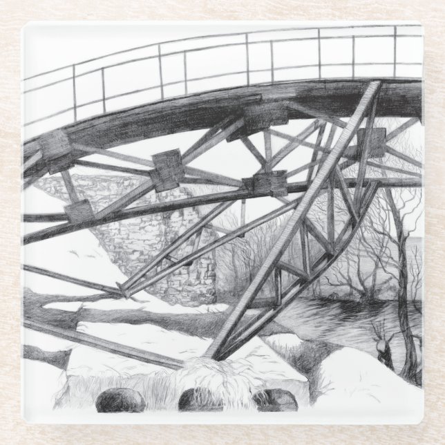 Vintage Brücke Glasuntersetzer (Vorderseite)