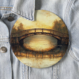 Vintage-Brücke über Fluss Gemälde Landschaft Button