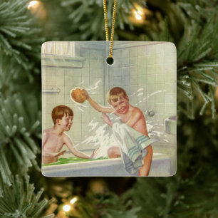 Vintage Brüder, Kinder, Jungen in der Tube, Keramikornament