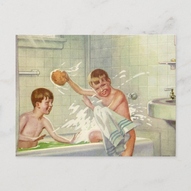 Vintage Brüder, Kinder, Jungen in der Tube, Postkarte (Vorderseite)