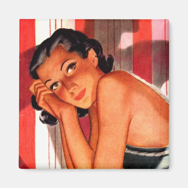 Vintage Brünette Schönheit Pinup Magnet (Vorne)