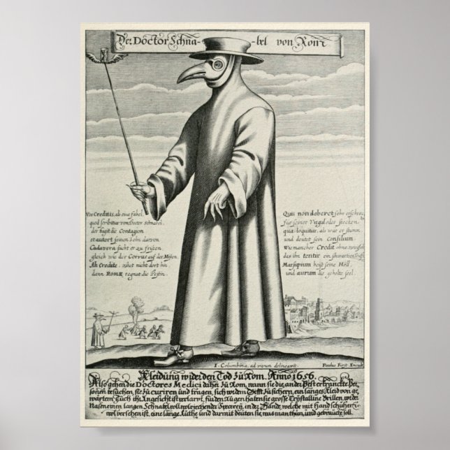 Vintage Bubonische Pestärztliche Illustration Poster (Vorne)