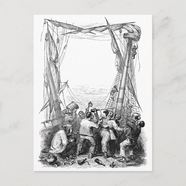 Vintage Buccaneers und ein schiffsgepeitschtes Pir Postkarte (Vorderseite)