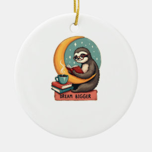 Vintage-Buch-Faultier-Leserliebhaber-Süßes-Retro-D Keramik Ornament