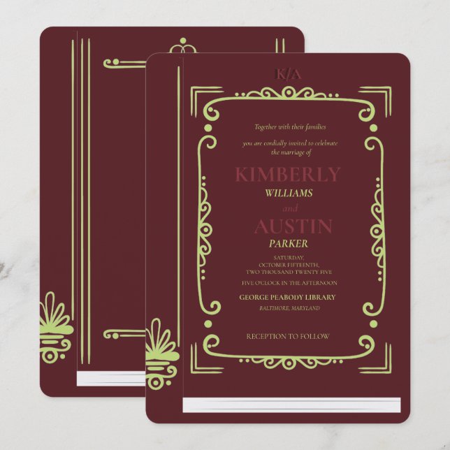 Vintage Buchabdeckung | Book Theme Wedding Einladu Einladung (Vorne/Hinten)