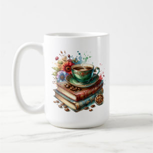 Vintage Bücher, Blume und Kaffee oder Tee Kaffeetasse