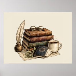 Vintage Bücher & Gemütliche Leseecke | Poster