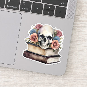 Vintage Bücher mit Gothic Skull und Blume Aufkleber