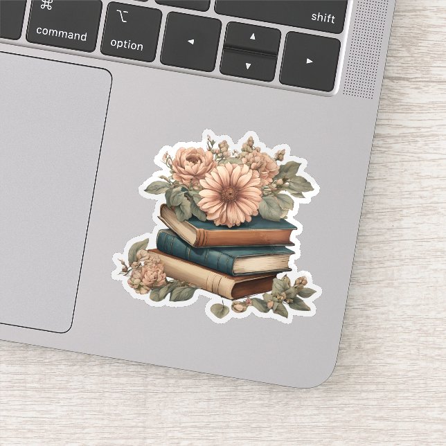 Vintage Bücher mit kaskadierenden Blume wasserdich Aufkleber (Detail)
