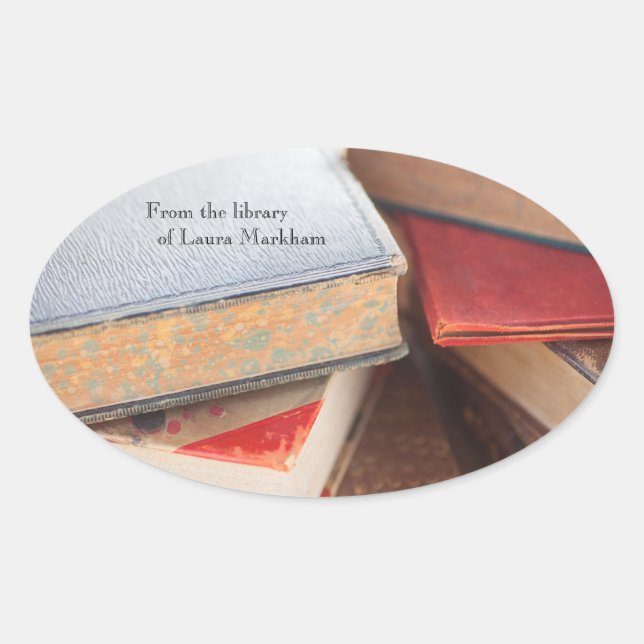 Vintage Bücher Ovaler Aufkleber (Vorderseite)