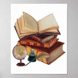 Vintage Bücher, Quill, Tinte und Globe Collage Poster