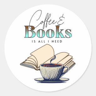 Vintage-Bücher und Kaffee sind alles, was ich brau Runder Aufkleber