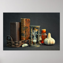 Vintage Bücher und Stundenglas Poster
