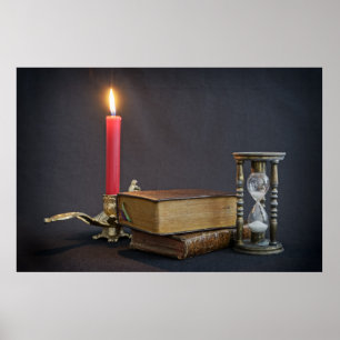 Vintage Bücher und Stundenglas Poster
